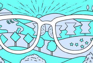 Illustration shows the world is distorted through a point of view pair of glasses