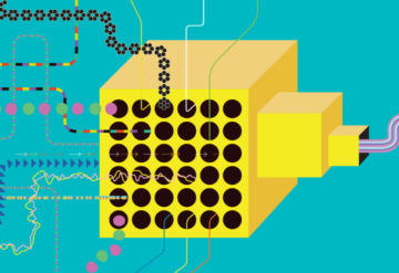 whimsical machine takes in various data and spits out an organized version on the other end